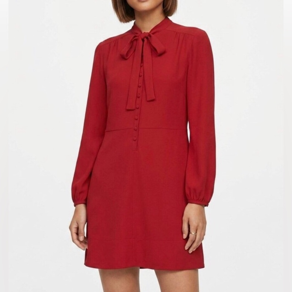 Zara Woman Red Tie Neck Mini Dress M